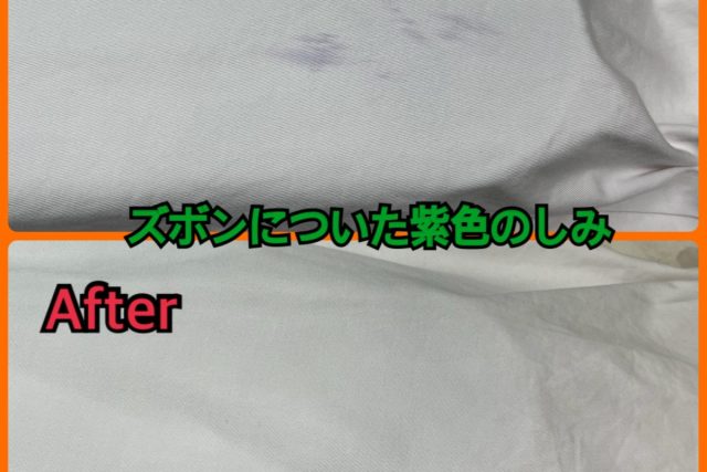 ズボンについた紫色のシミ