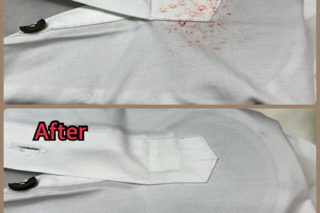 ワイシャツの袖についた赤いシミ